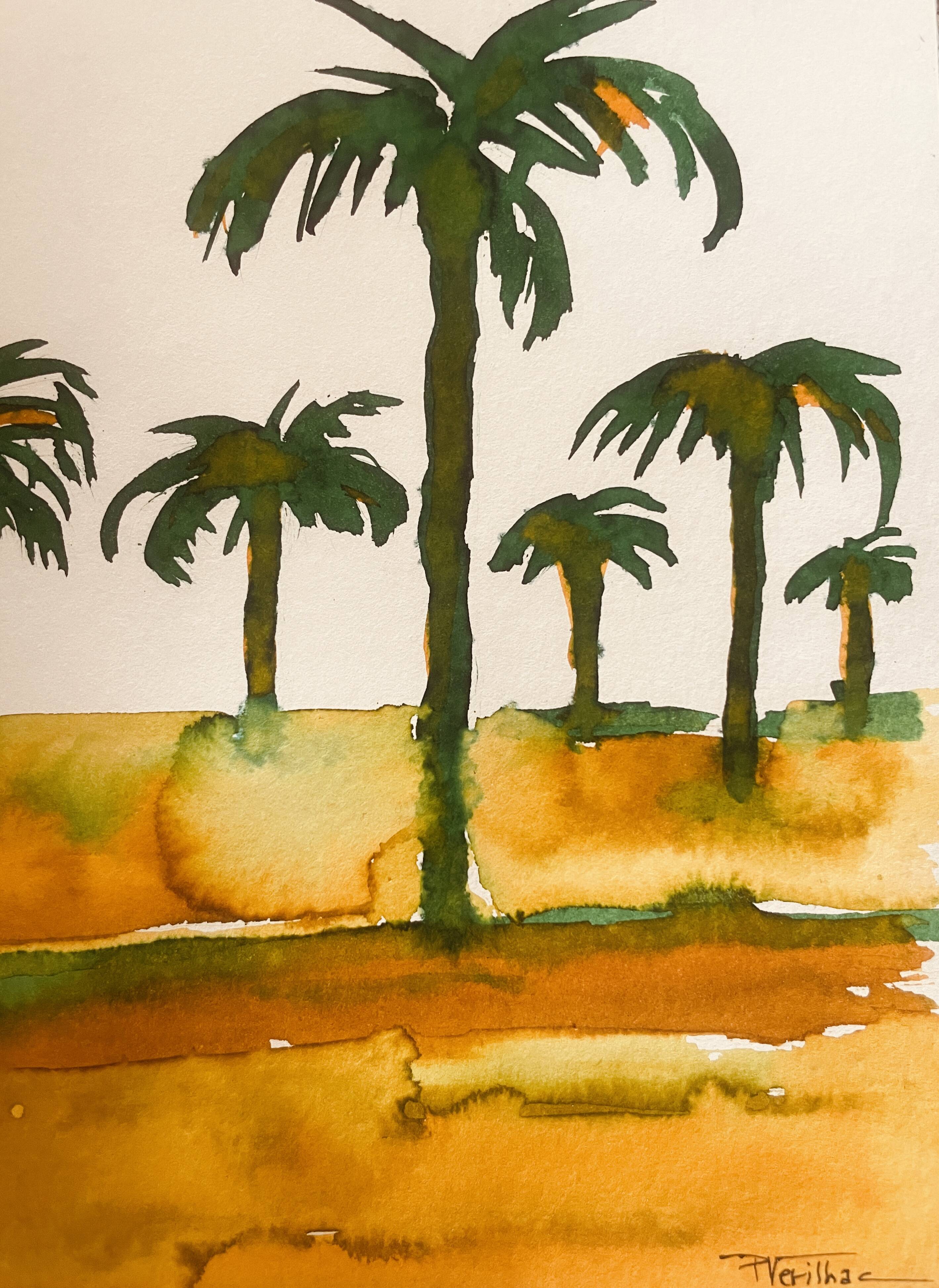 Tableau signé paysage Egypte « Lever de soleil sur le Nil »