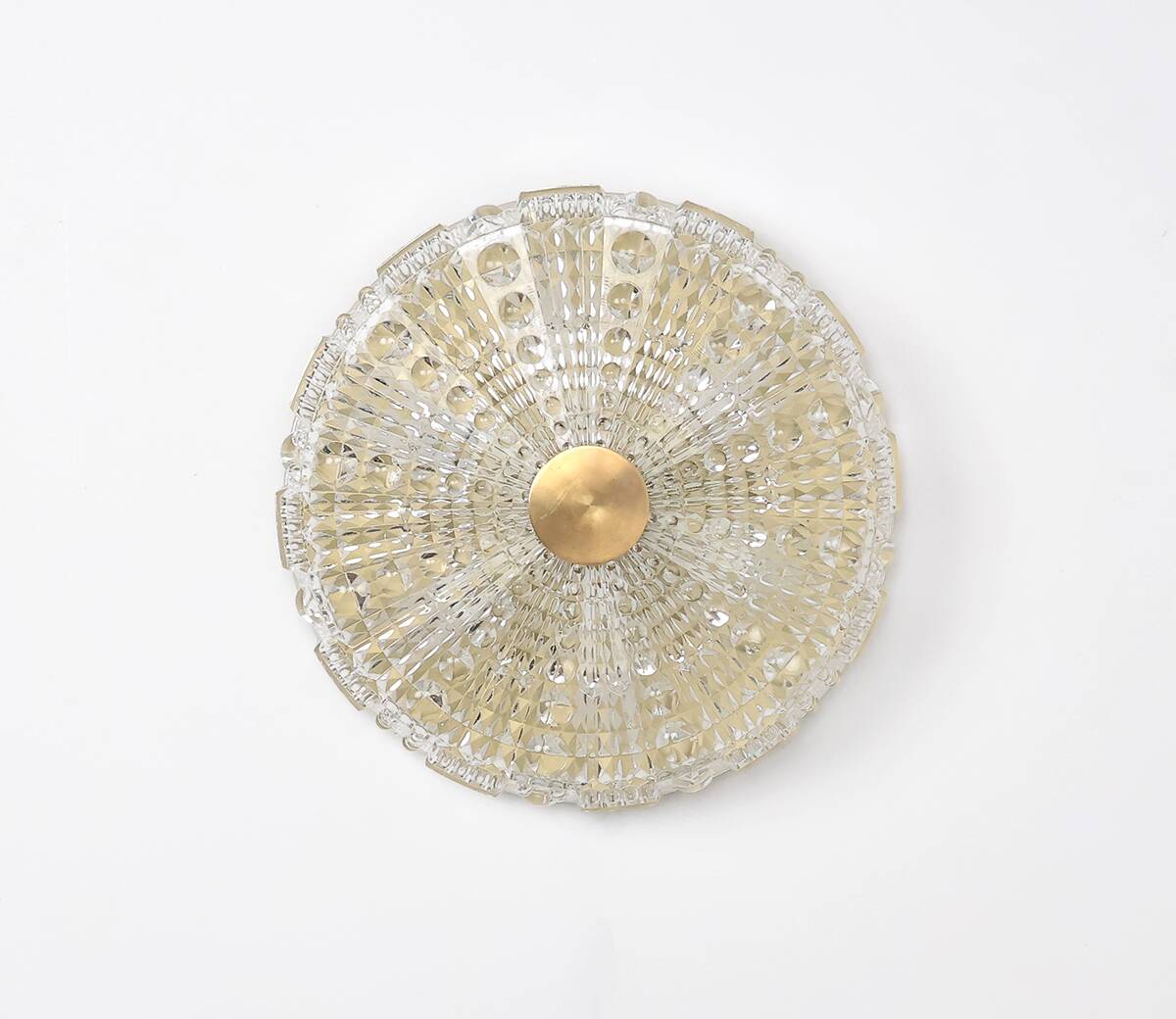 Orrefors crystal and brass ceiling lamp for Lyfa, 1970s