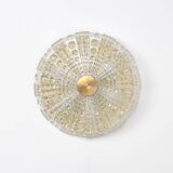 Orrefors crystal and brass ceiling lamp for Lyfa, 1970s