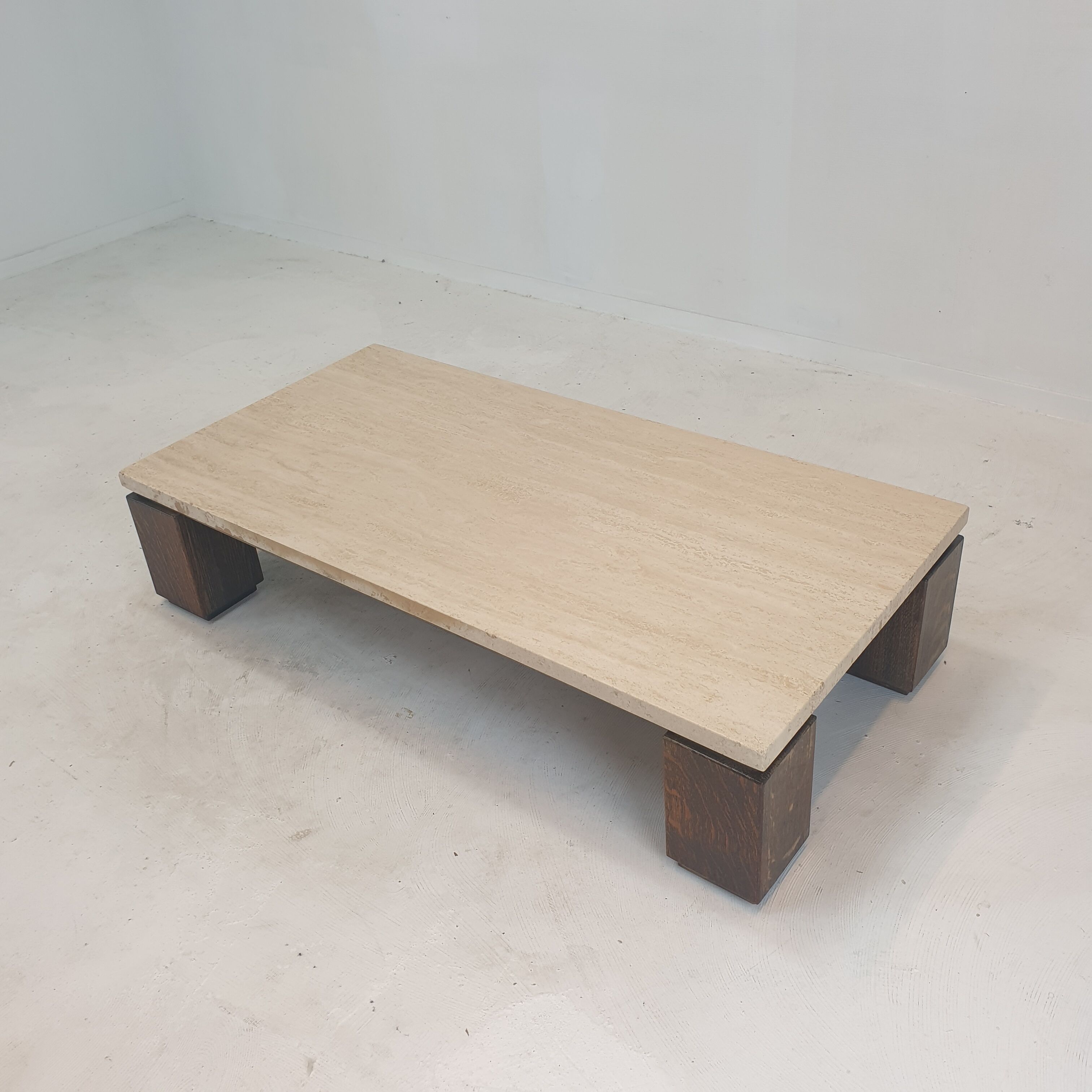 Travertine coffee table with wenge, 1970s
