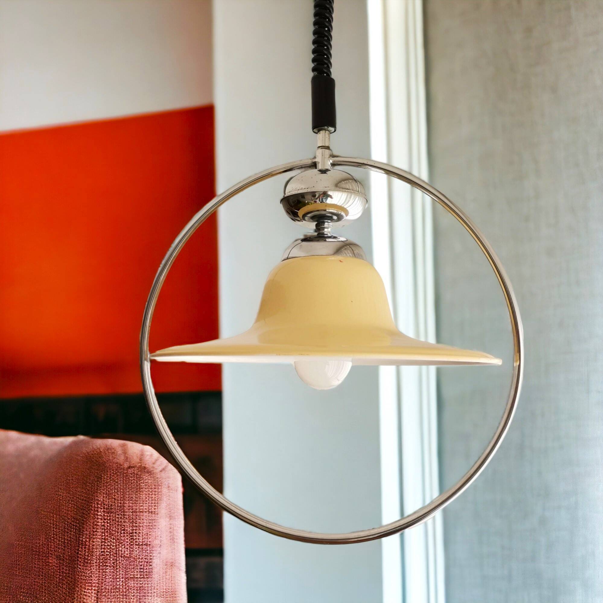 Pull-down rise and fall mid century modern 1960s hanging lamp