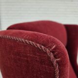 1970s, Danish highback chair, cherry-red furniture velour, ash wood legs.