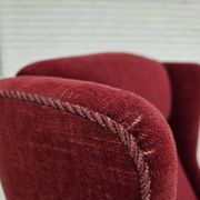 1970s, Danish highback chair, cherry-red furniture velour, ash wood legs.