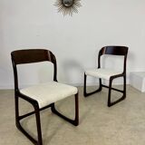 Set of 2 Baumann sled chairs in wood and terry fabric, 60s design