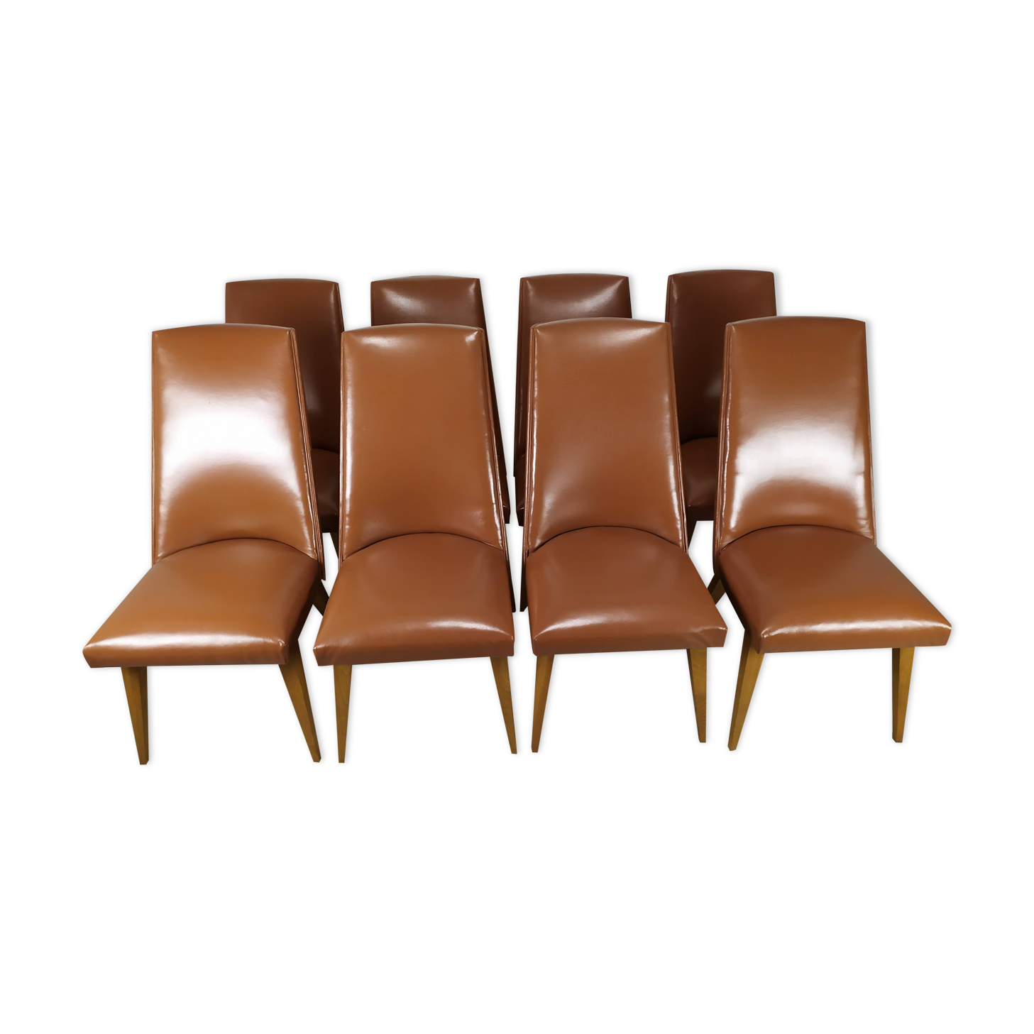 8 brown skai chairs 1950