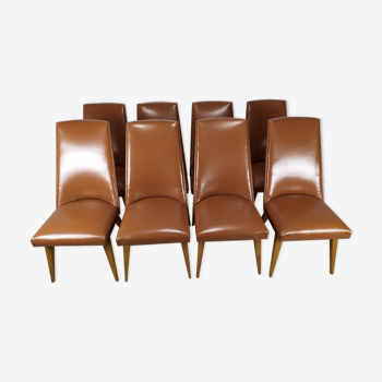 8 brown skai chairs 1950