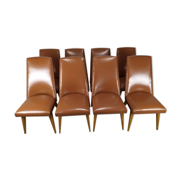 8 chaises skaï marron 1950