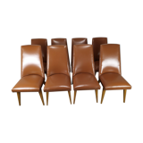 8 brown skai chairs 1950