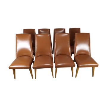 8 chaises skaï marron 1950