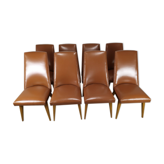 8 chaises skaï marron 1950