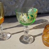 4 old enamelled liqueur glasses