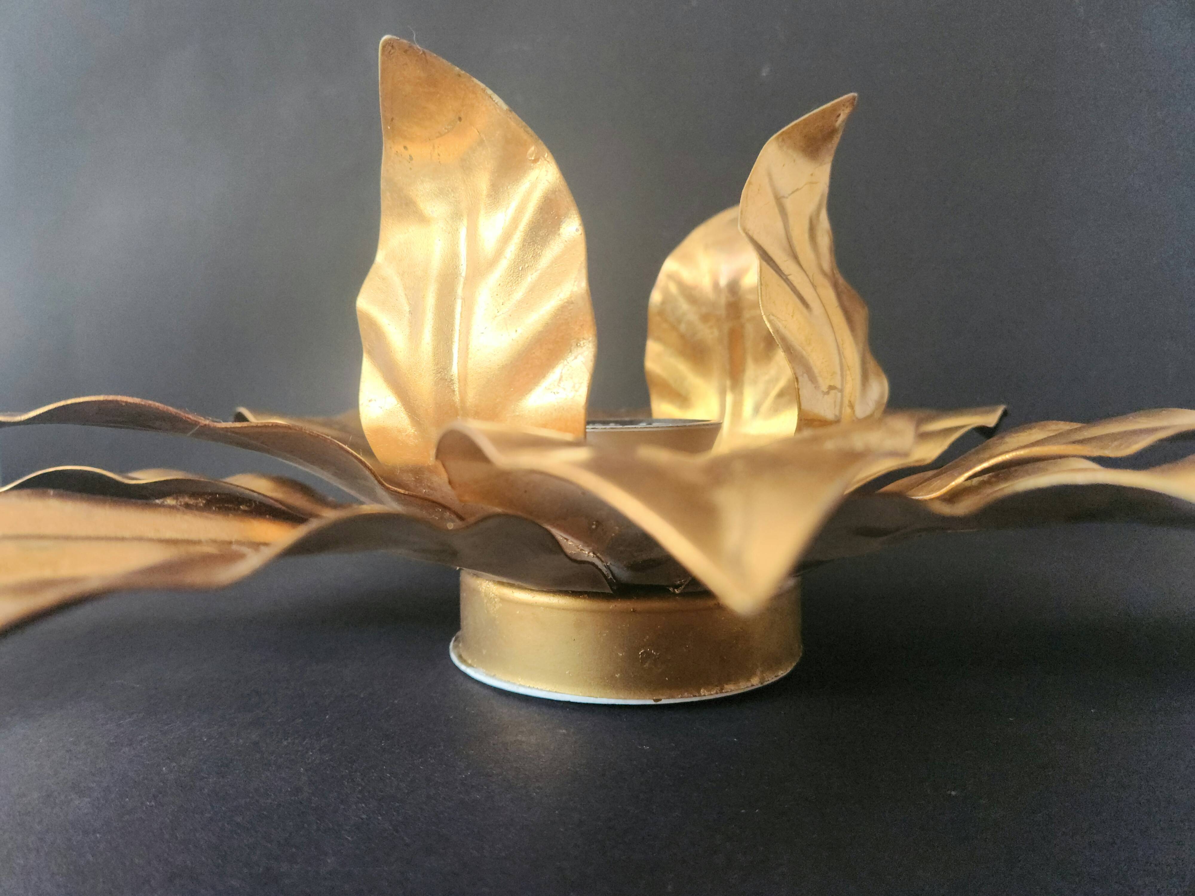 Hollywood Regency Florentine Flower-Shaped Gilt Flush Mount Hans Kögl Italy