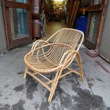 Shell armchair in rattan and bamboo - 1970s