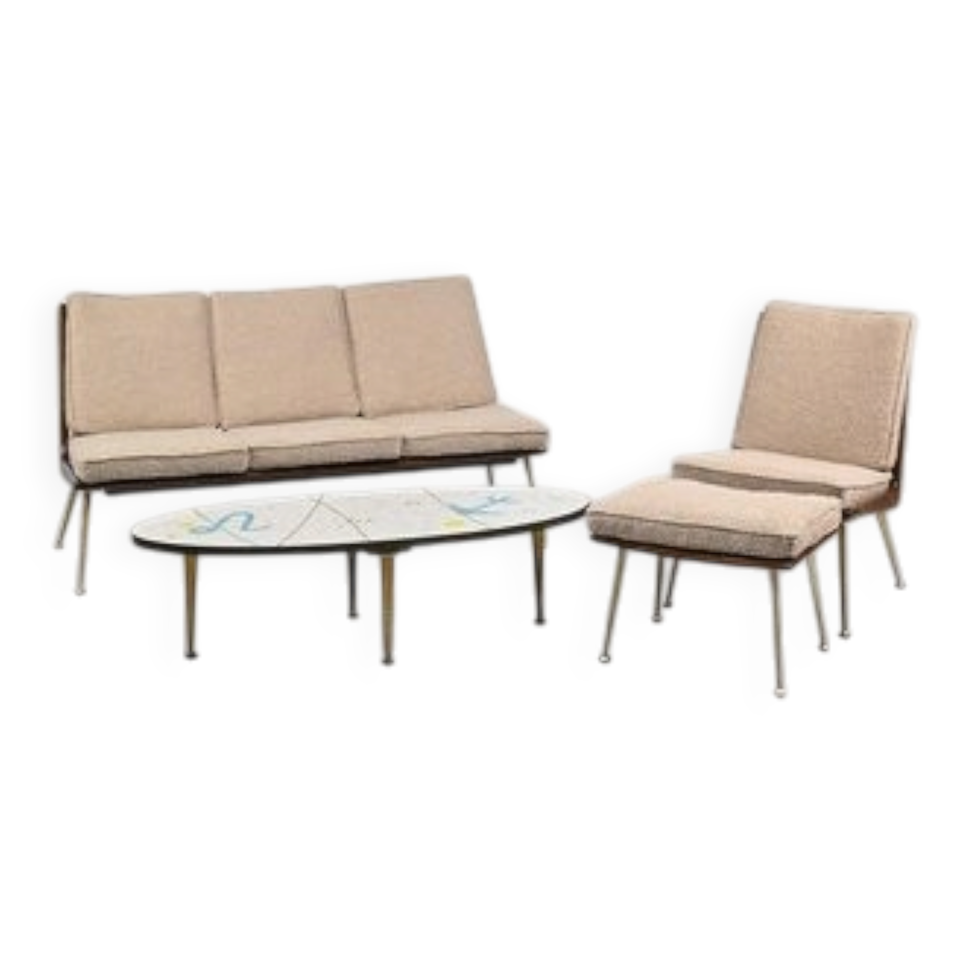 Three-Seater Sofa and Lounge Chair with Hocker by Hans Mitzlaff, Set of 3