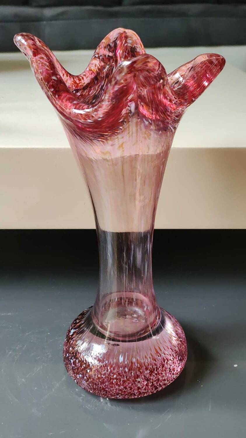 Floral vase/Clichy glassware/Camaieus shades of pink. Dotted patterns/Volutes. Height 25.5 cm