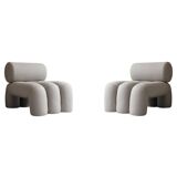 Pair of contemporary armchairs - taupe color - sun-resistant fabric