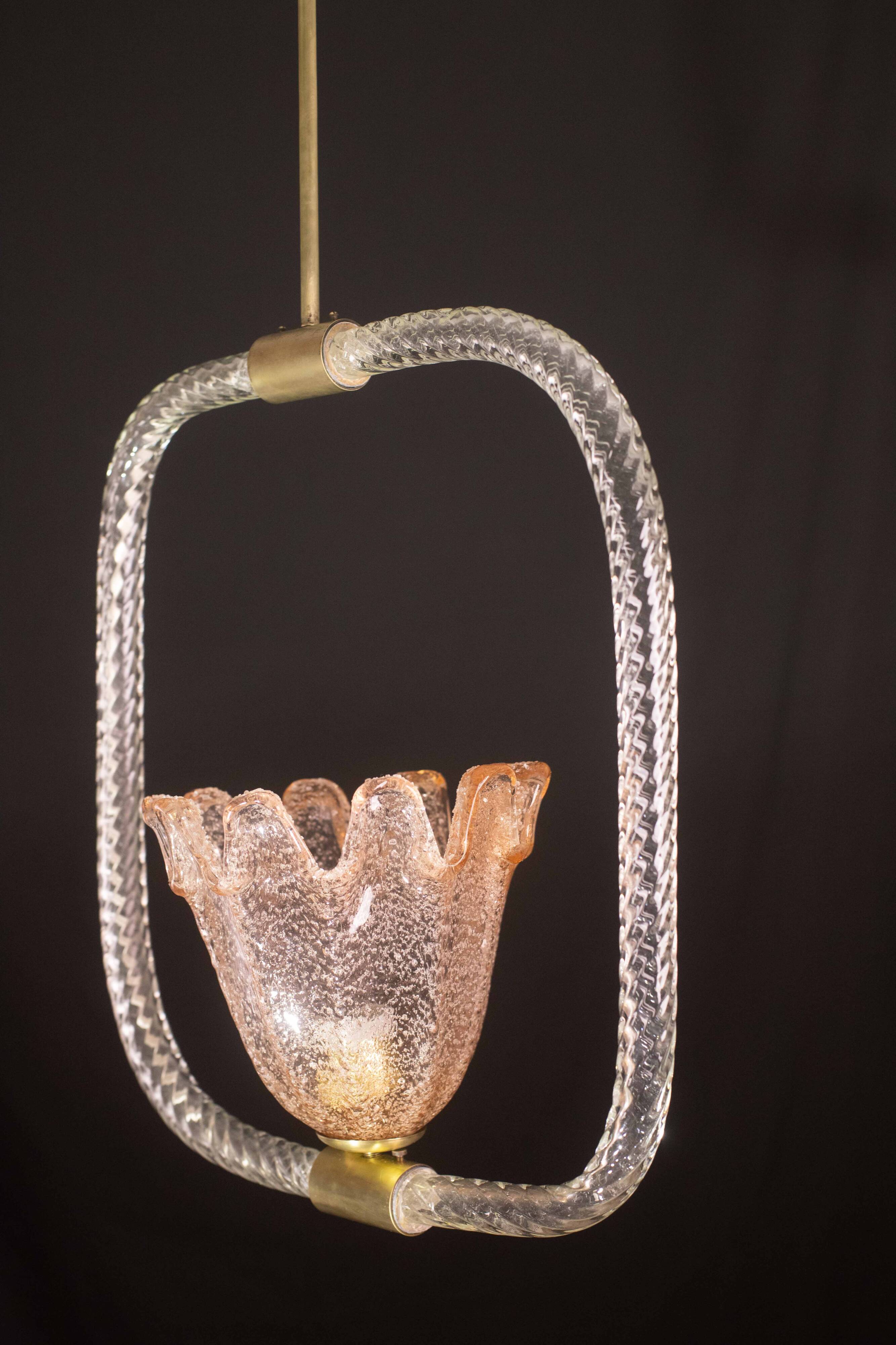 Charming Pink and Trasparent Murano Glass Chandelier by Barovier e Toso