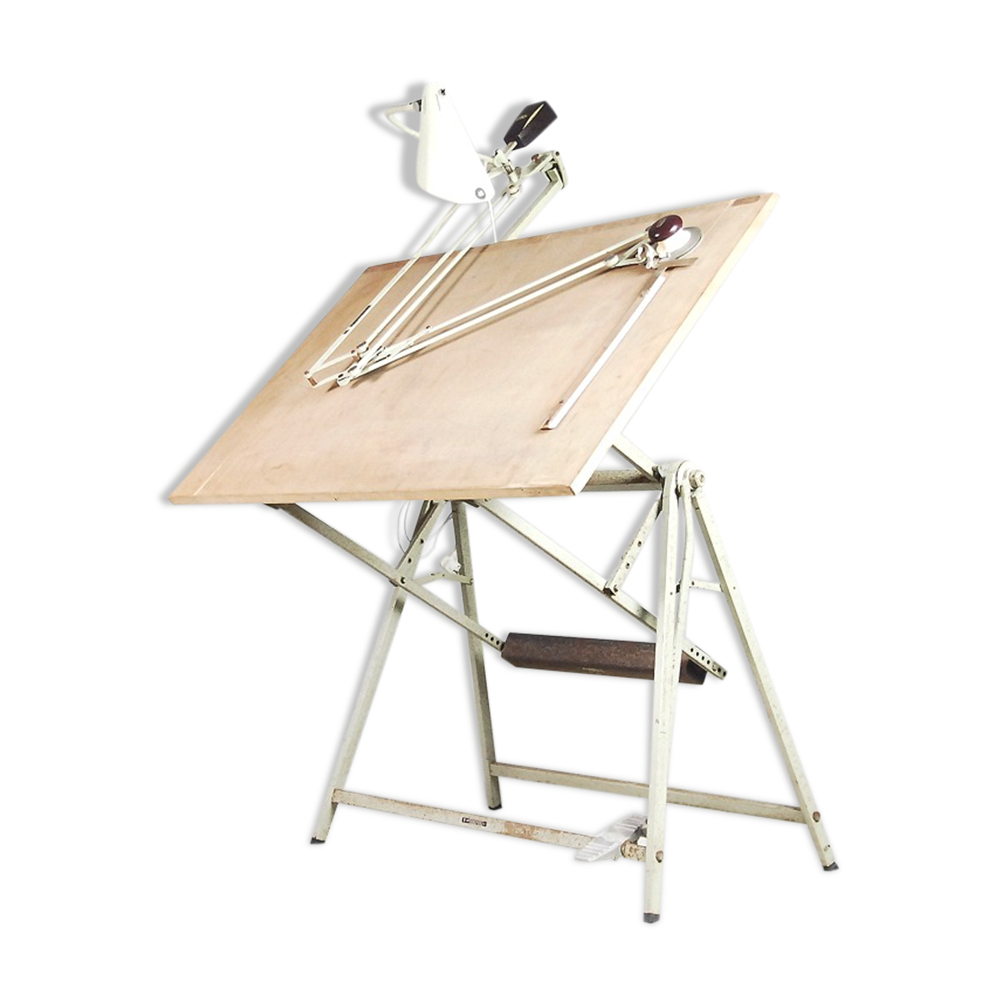 Dutch industrial drawing or architect's table witch lamp from rotanex-pool, 1950s