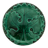 Plat rond barbotine feuille d’acanthe verte vintage