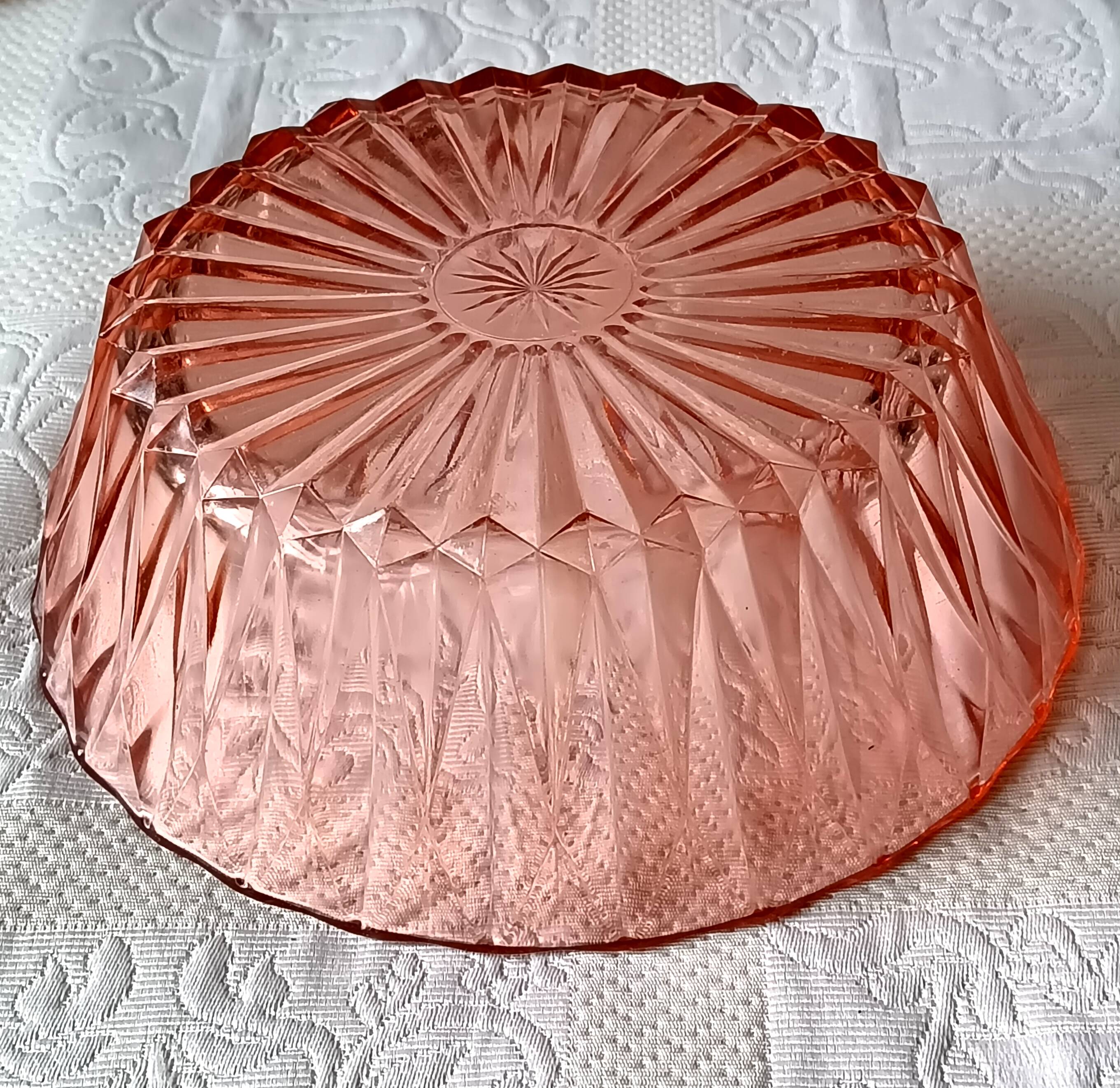 1960 vintage pink moulded glass salad bowl France