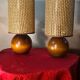 pair of Scandinavian wooden ball lamps and new lampshades 32x14 electric ok