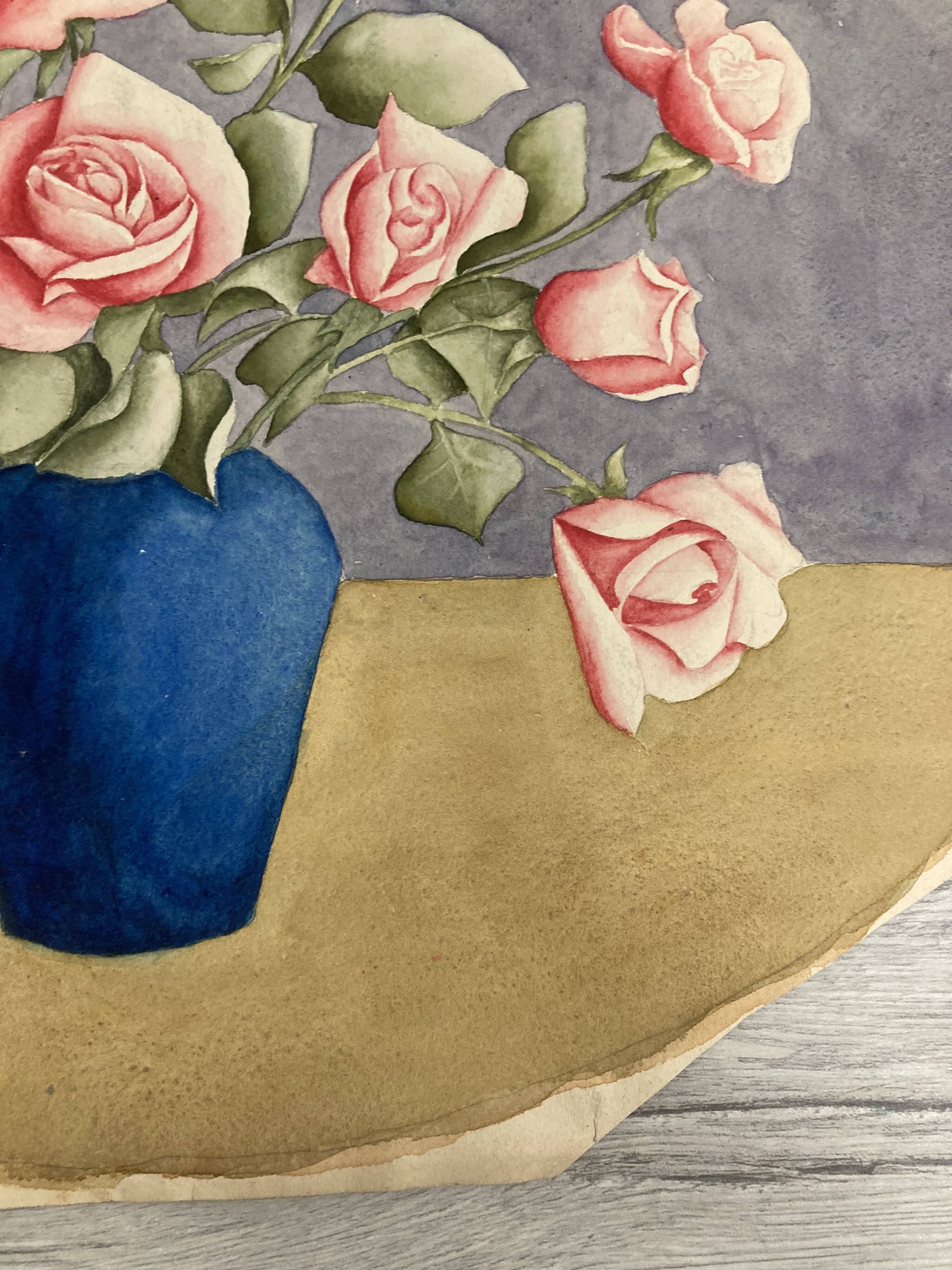 Watercolor with vintage double-sided rose bouquets