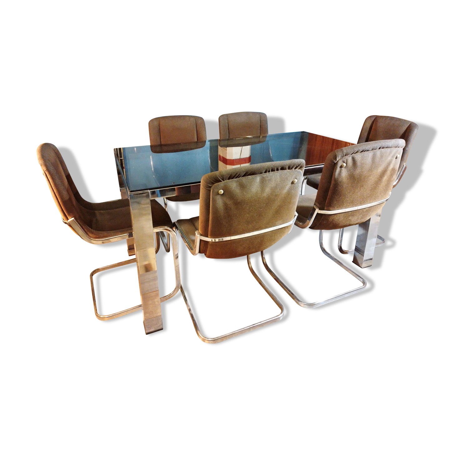 Italian coffee table + 6 chairs 1970s