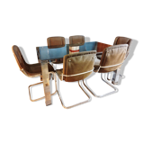 Italian living room table + 6 chairs 1970s