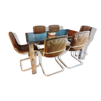 Italian living room table + 6 chairs 1970s