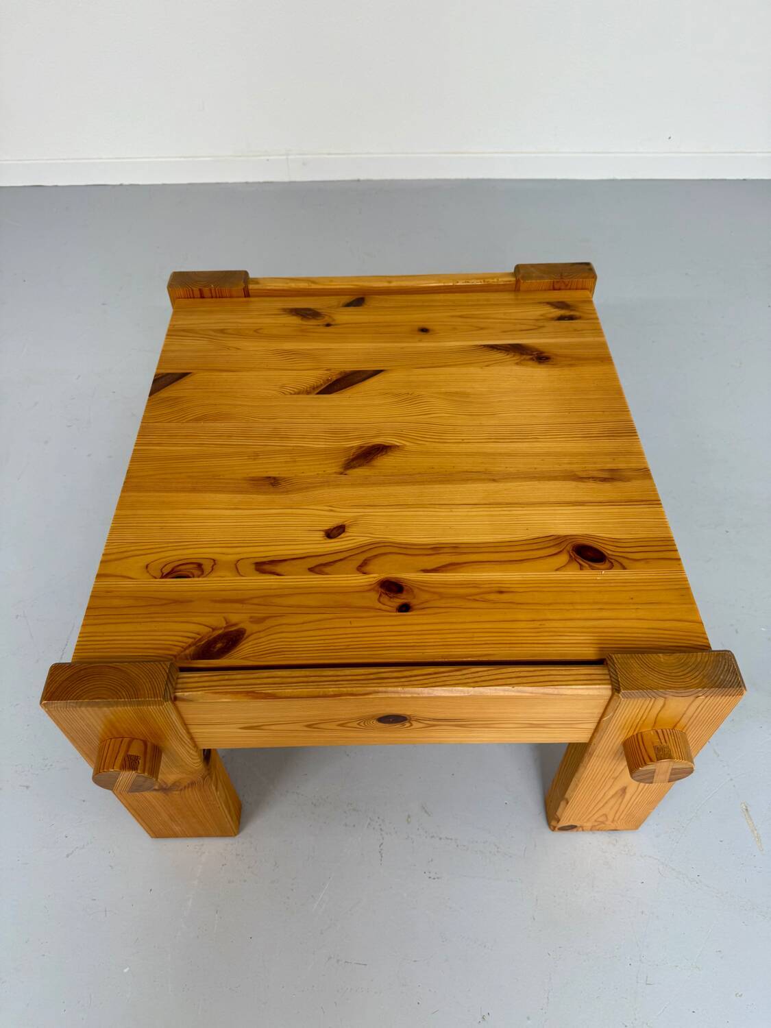 Vintage brutalist coffee table Swedish pine design Yngve Ekström Swedese