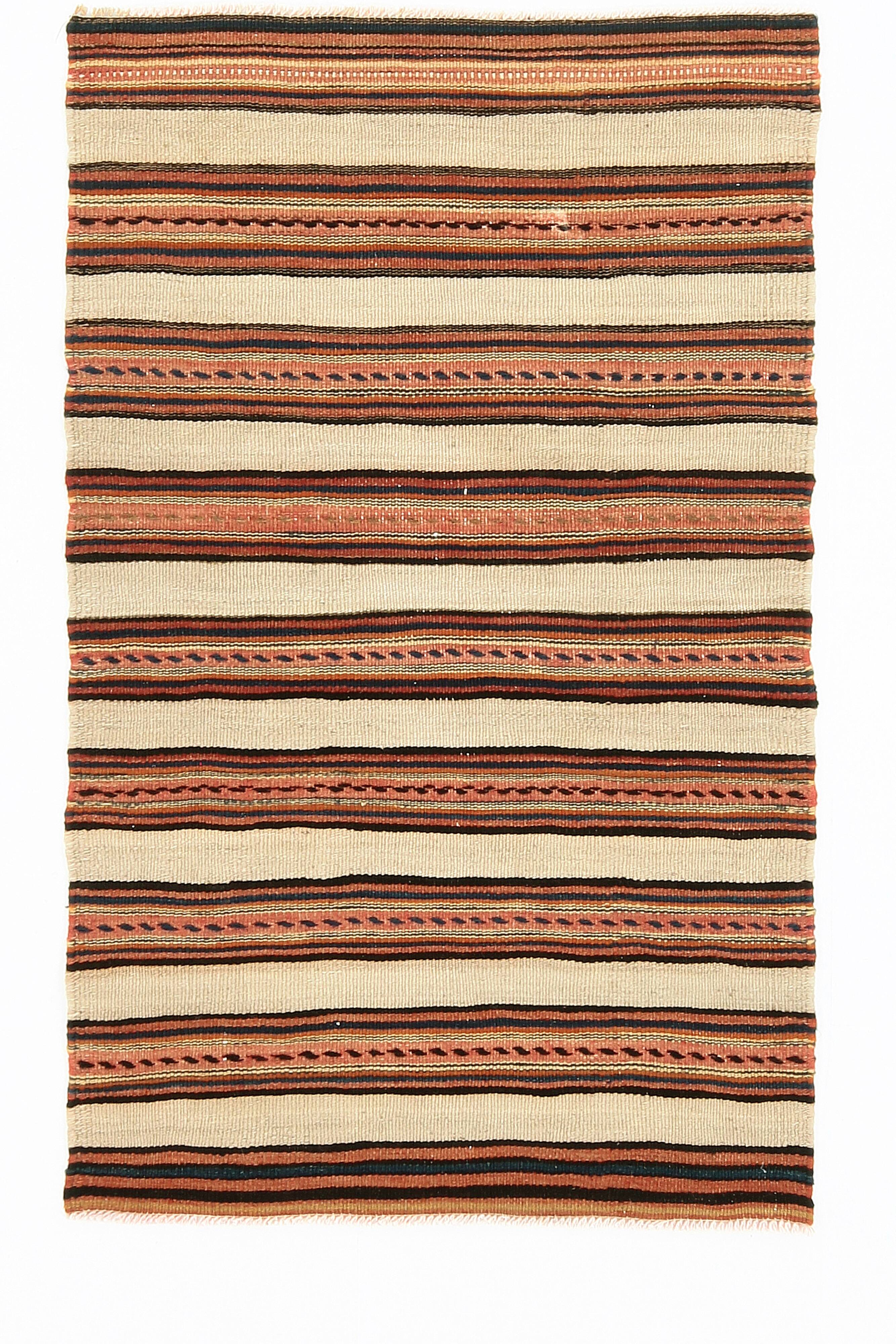 Red & Beige Striped Accent Vintage Kilim Rug, 64x104Cm