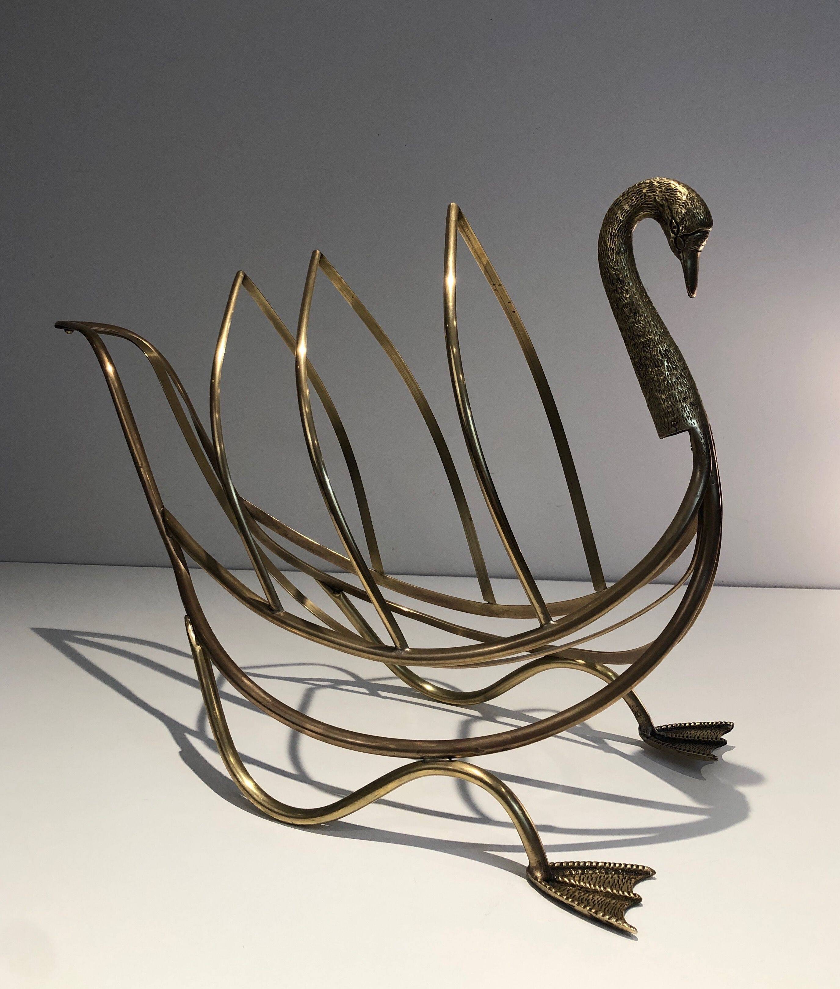 Brass swan magazine rack