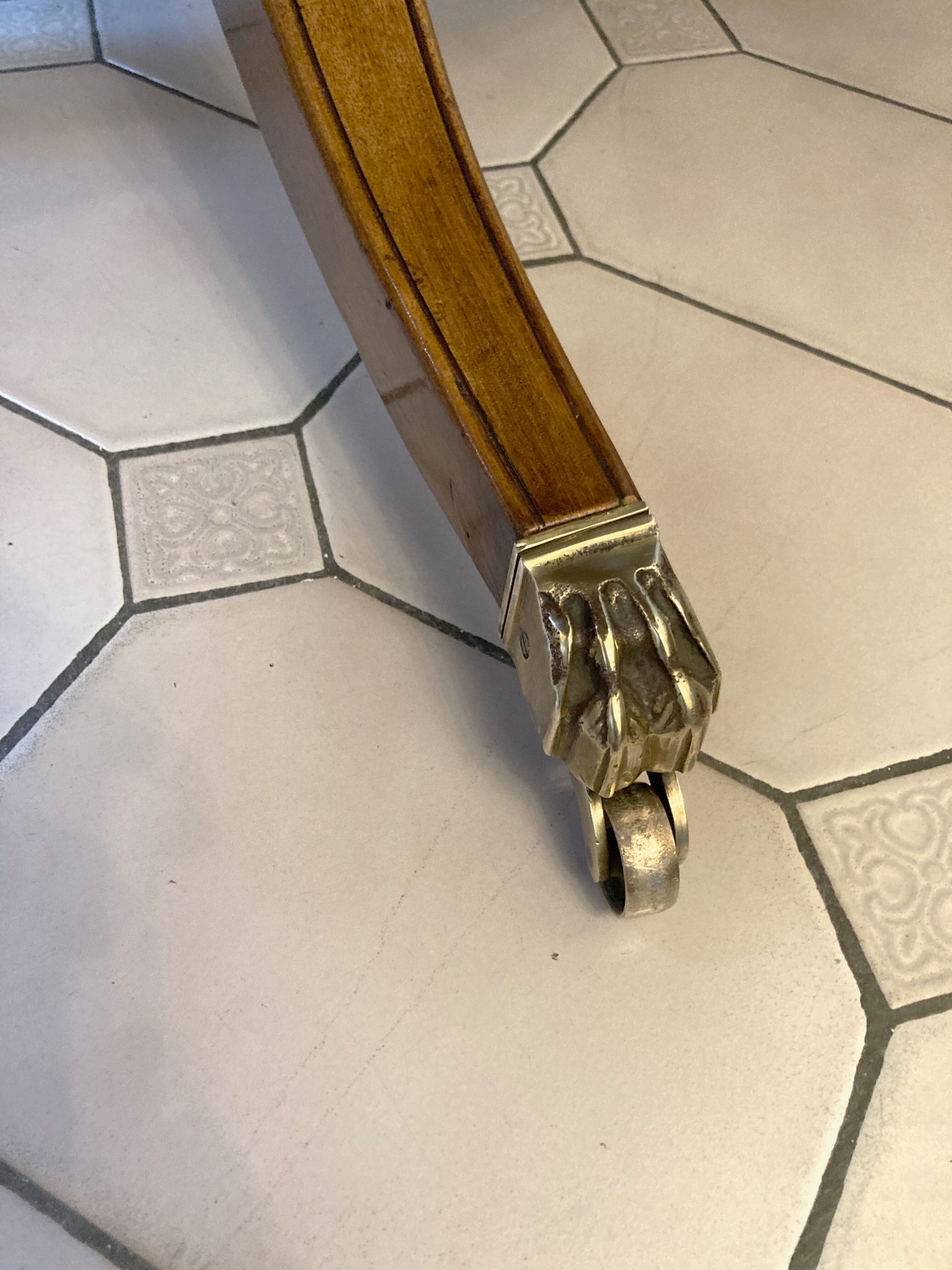 Old drum table 1900 cherry leather and brass