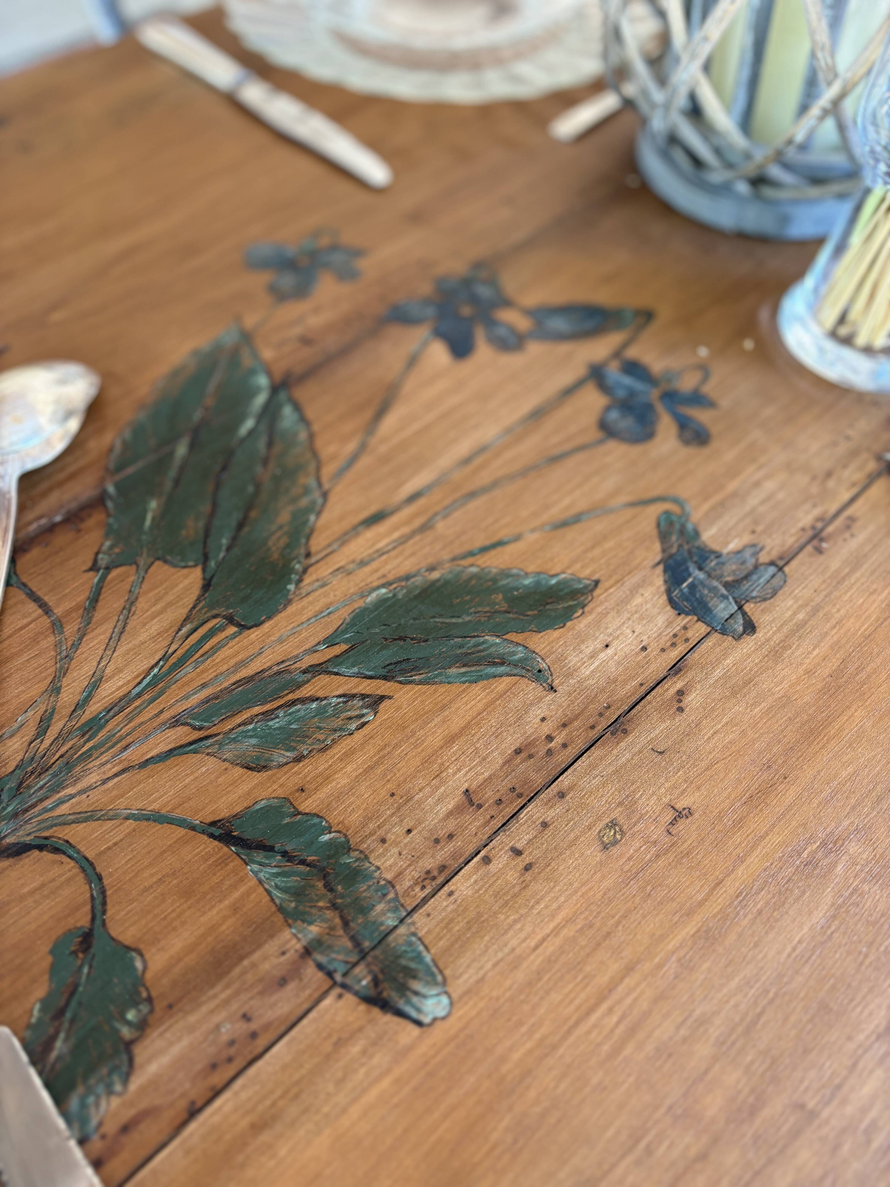 Farmhouse table with turned solid wood legs