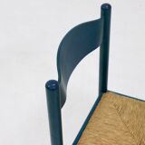 Set of 2 Stained Wood and Rush Dining Chairs 1960s