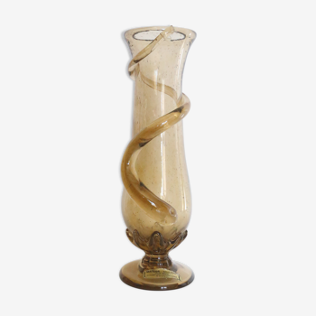 Vase en verre souflé, verre ambré, vintage