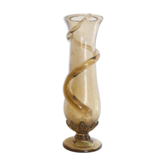 Vase en verre souflé, verre ambré, vintage