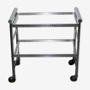 Aluminium bar cart 2 mirror trays 1960