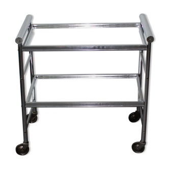 Aluminium bar cart 2 mirror trays 1960