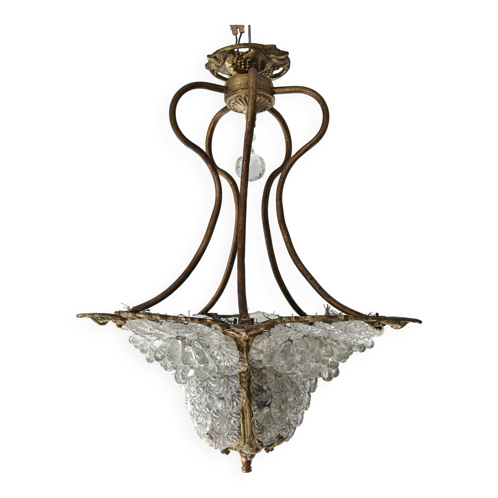 Art Nouveau bronze chandelier with Murano glass flowers