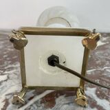 Alabaster lamp, twisted, gadroon decoration, gilded brass base, dolphins