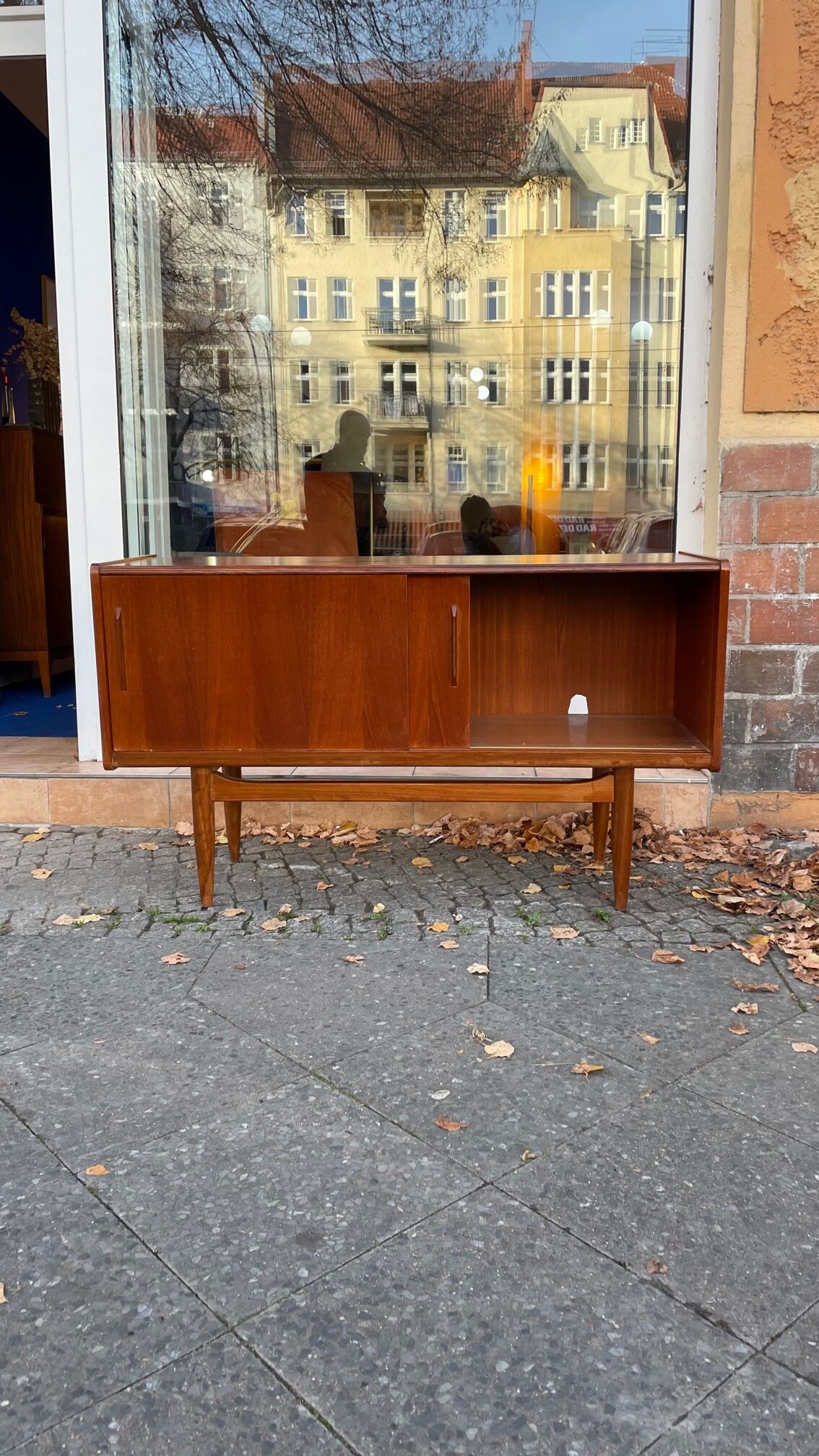 Sideboard two sliding teak doors 60s