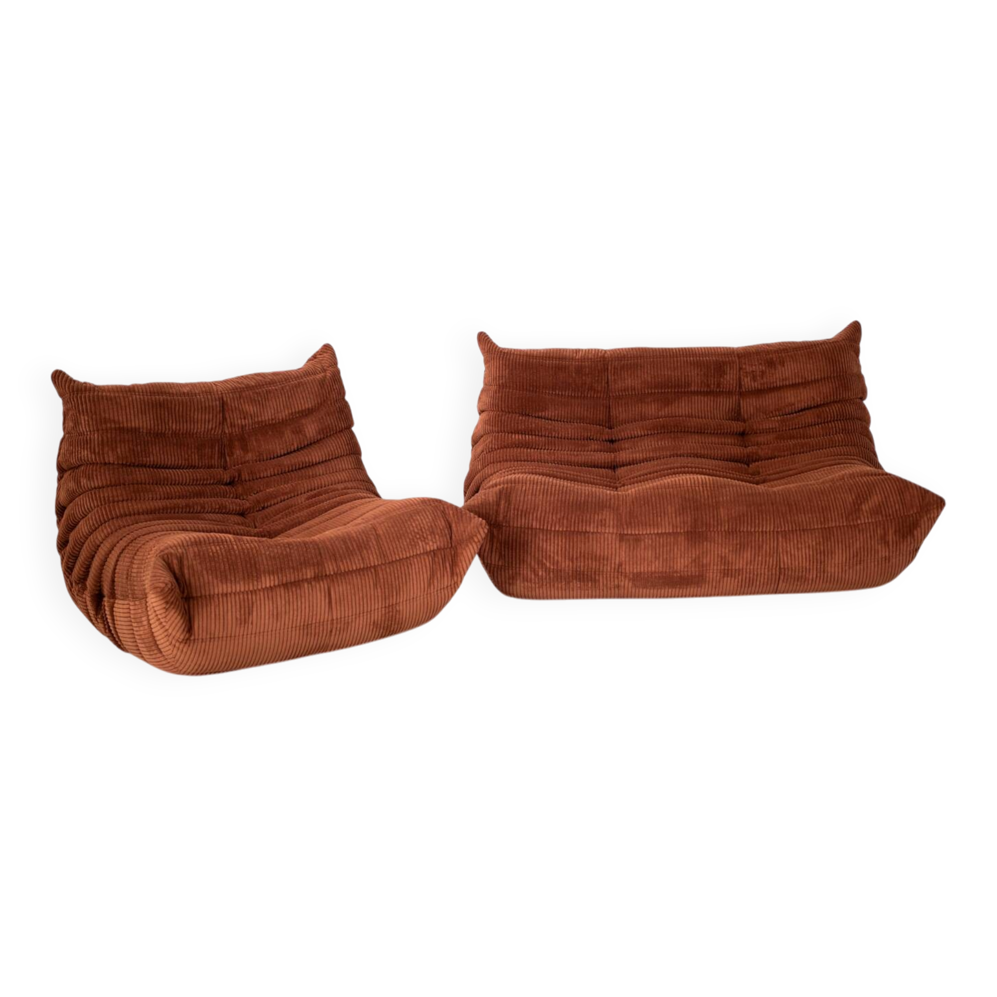 Togo set 2- seater sofa and armchair in brown Corduroy