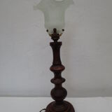 Table lamp, wooden foot turned walnut color