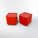 Pair of 70s trolley tables dime longato in glossy red