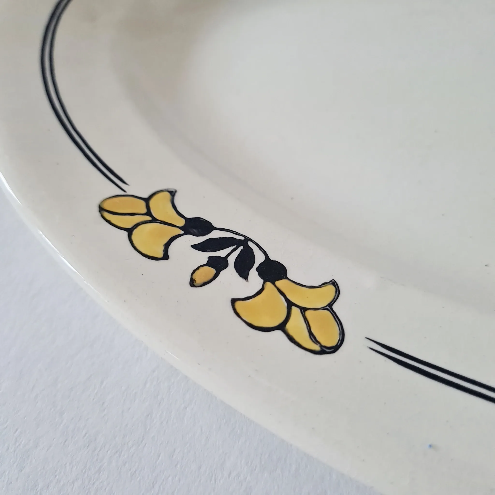 Antique oval dish in Salins ironstone "Renée" – Floral decoration