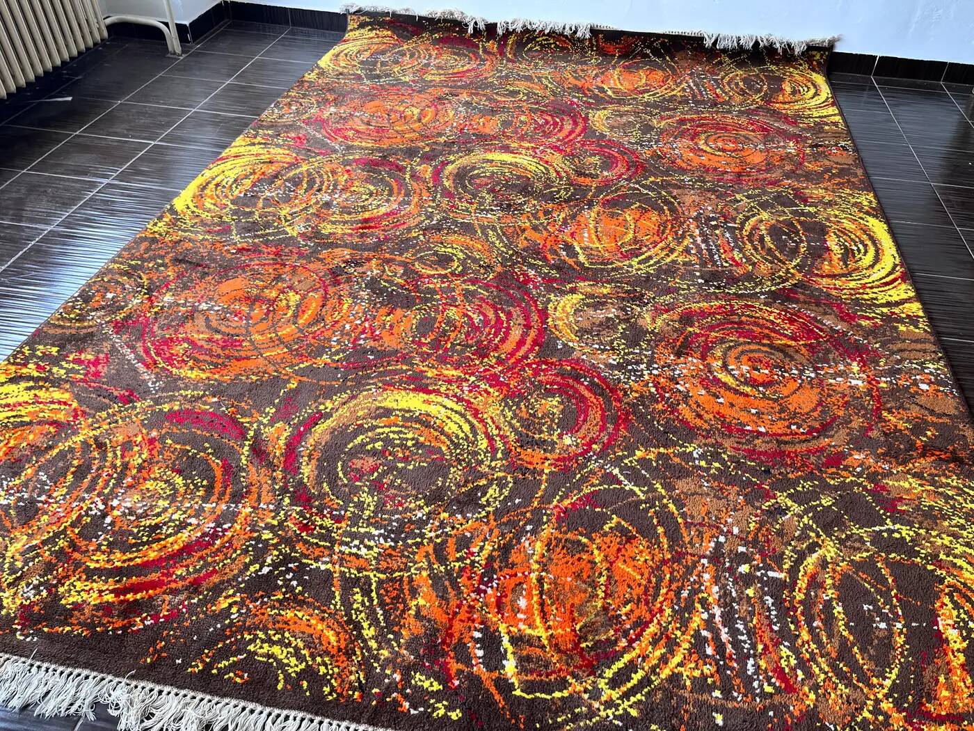 Extraordinary handmade art abstract design wool carpet in style of Kybal, 1960s