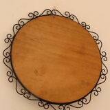 Round iron and rattan mirror
