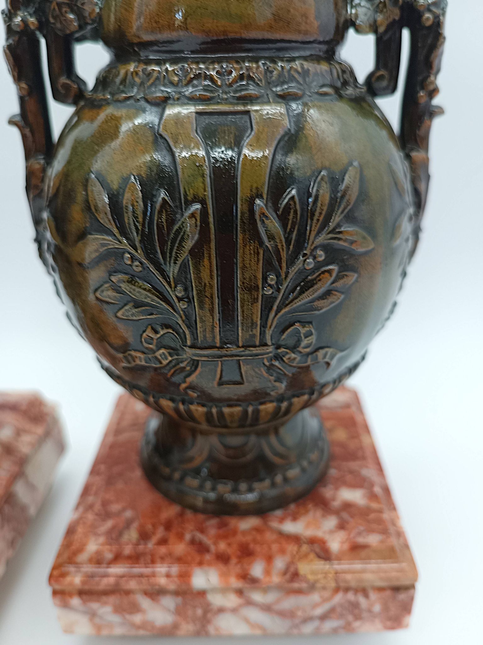 Pair of Antique Cassolettes Vases Louis XVI Style Regule & Red Marble 19