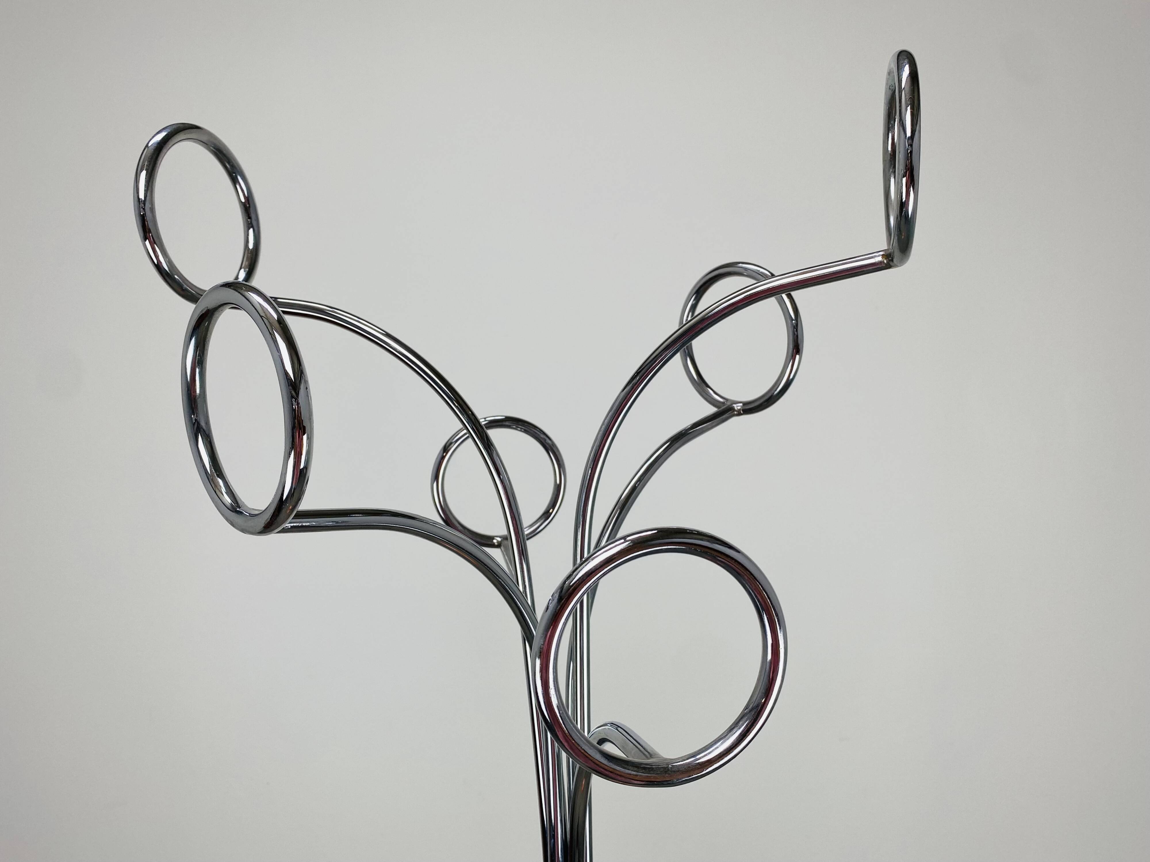 Coat rack 70's orange and chrome by Fase